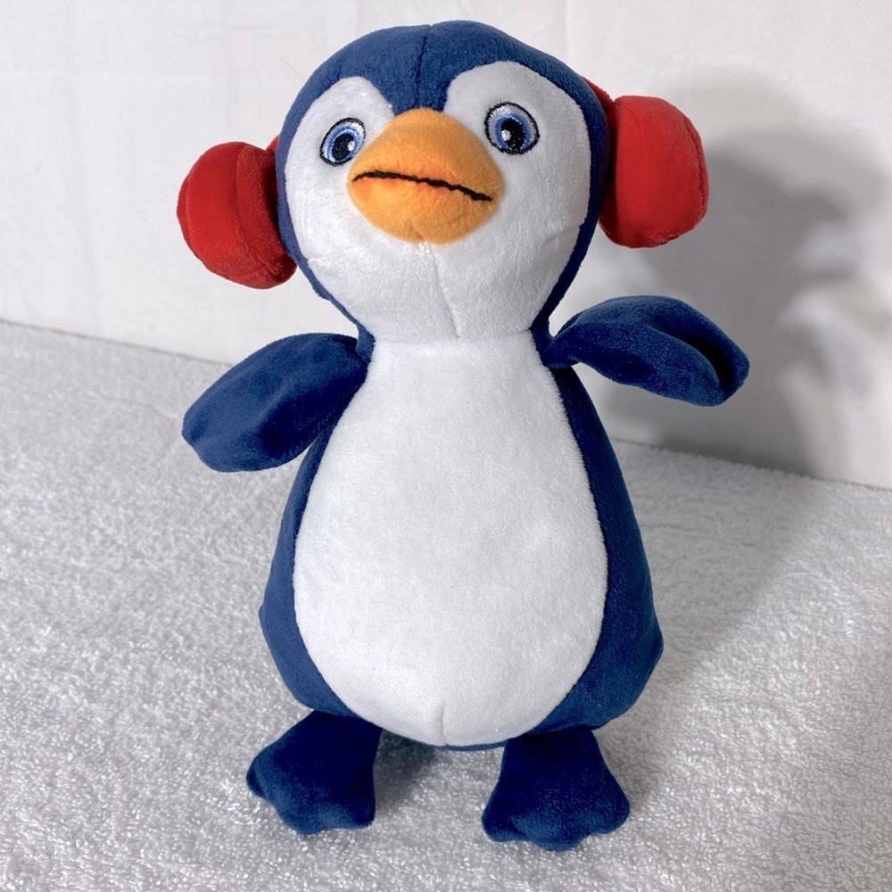 5/$35 Kinder Surprise Blue White Penguin Plush W Red Earmuffs Stuffed Animal